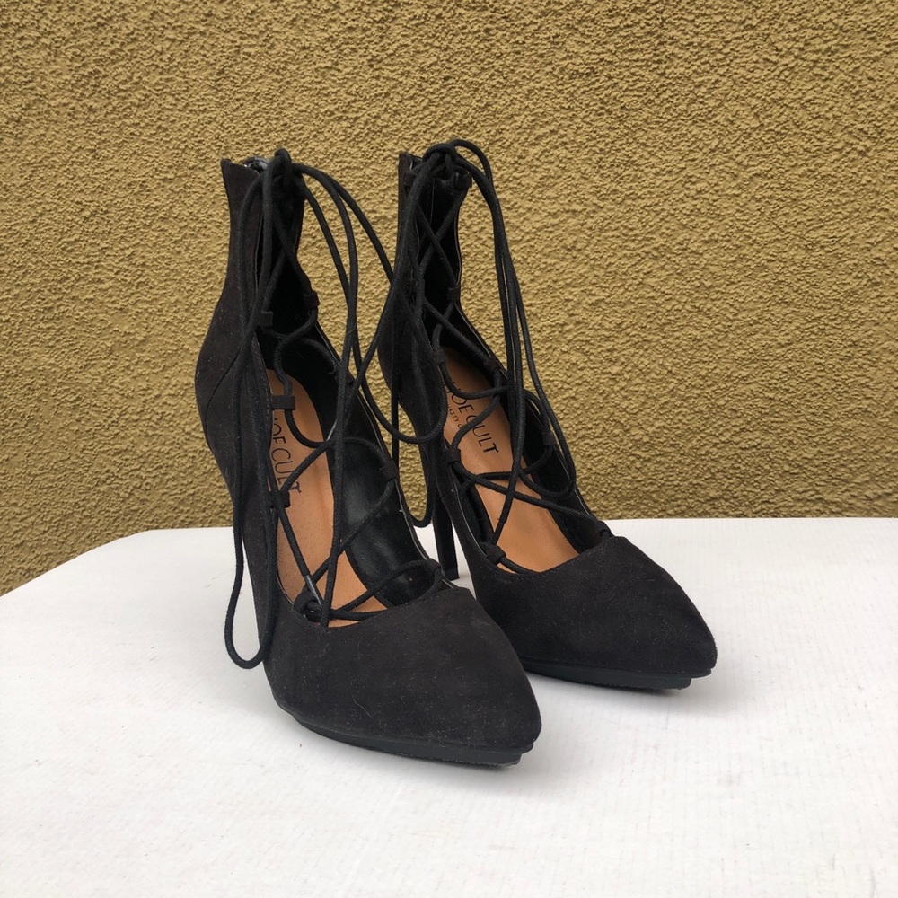 Nasty Gal Shoe Cult Black lace up heels sz 7